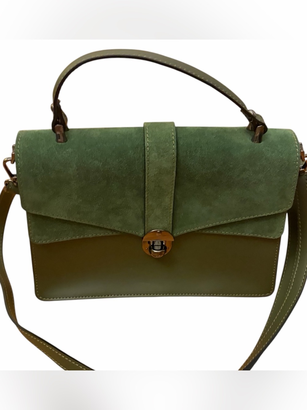 Italian Genuine Leather Green Top Handle Satchel Crossbody Purse